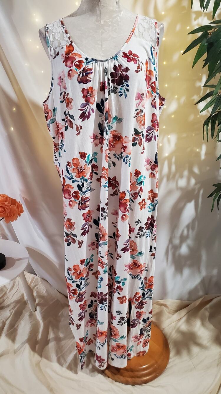 Garnet Hill Green Cotton Organic Floral Lace Sleeveless Maxi Dress Size XL Eco